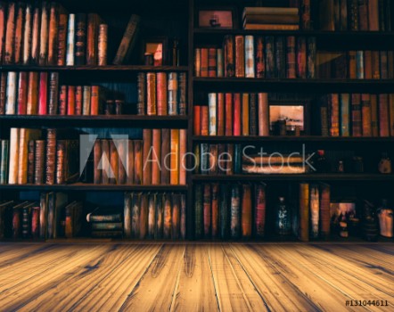 Bild på blurred Image many old books on bookshelf in library